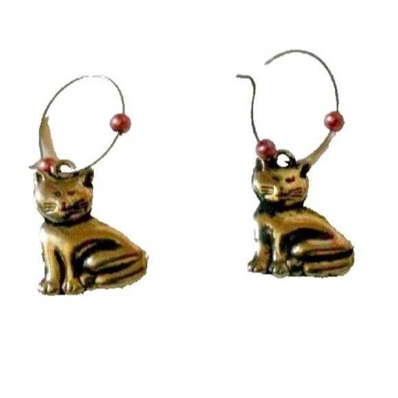 Cute silver tone loop dangle cat kittens earrings - Picture 3 of 4